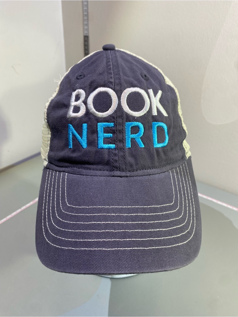 Book Nerd Zkaps Embroidered Trucker Hat - Navy & Cream One Size Unisex